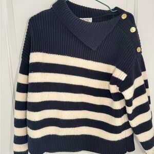COS Navy and Cream Striped Turtleneck Sweater